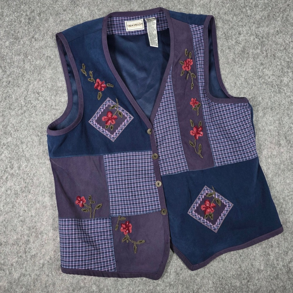 Vintage Napa Valley Vest Patchwork Floral Houndstooth Large Cottagecore Granny